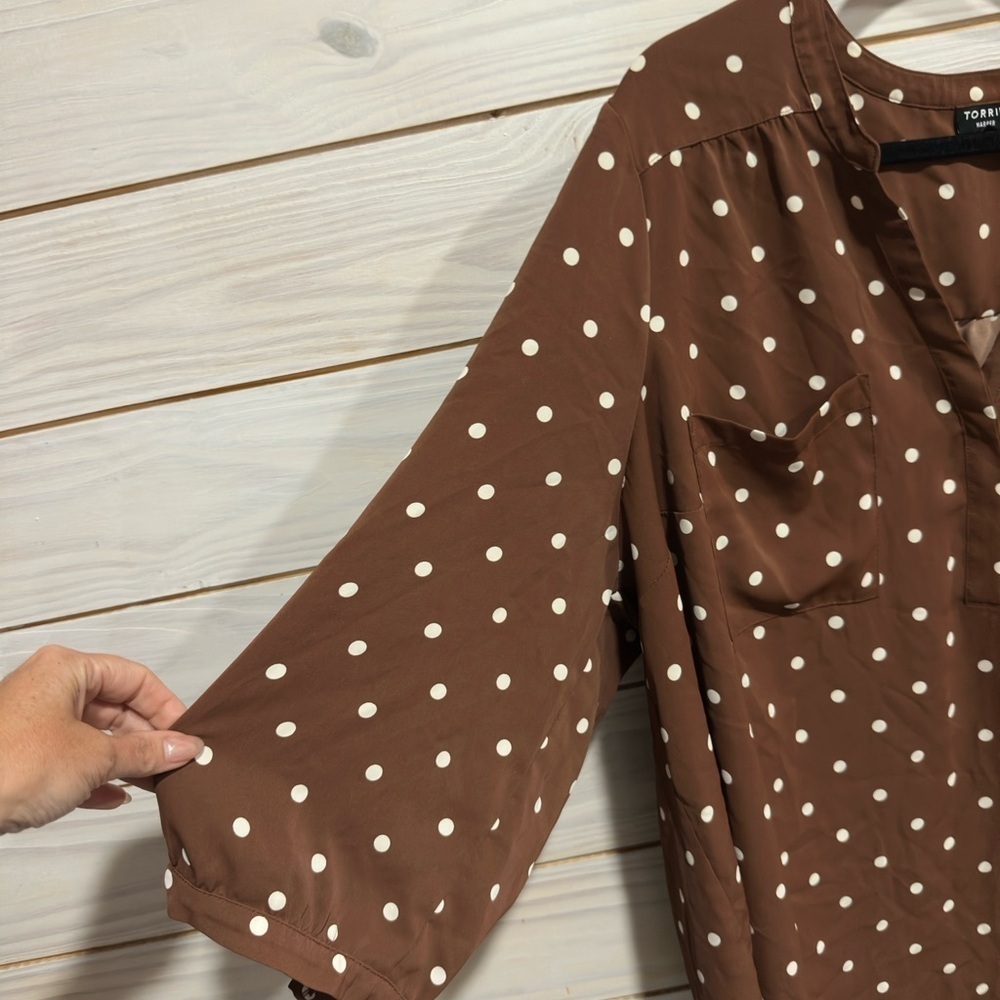 Torrid Chocolate Polka Dot Blouse - Picture 3 of 8
